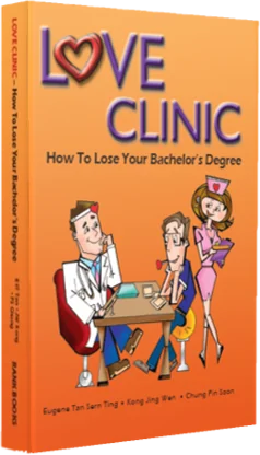 Love Clinic – How to Lose Your Bachelor's Degree, shown as a 3D book